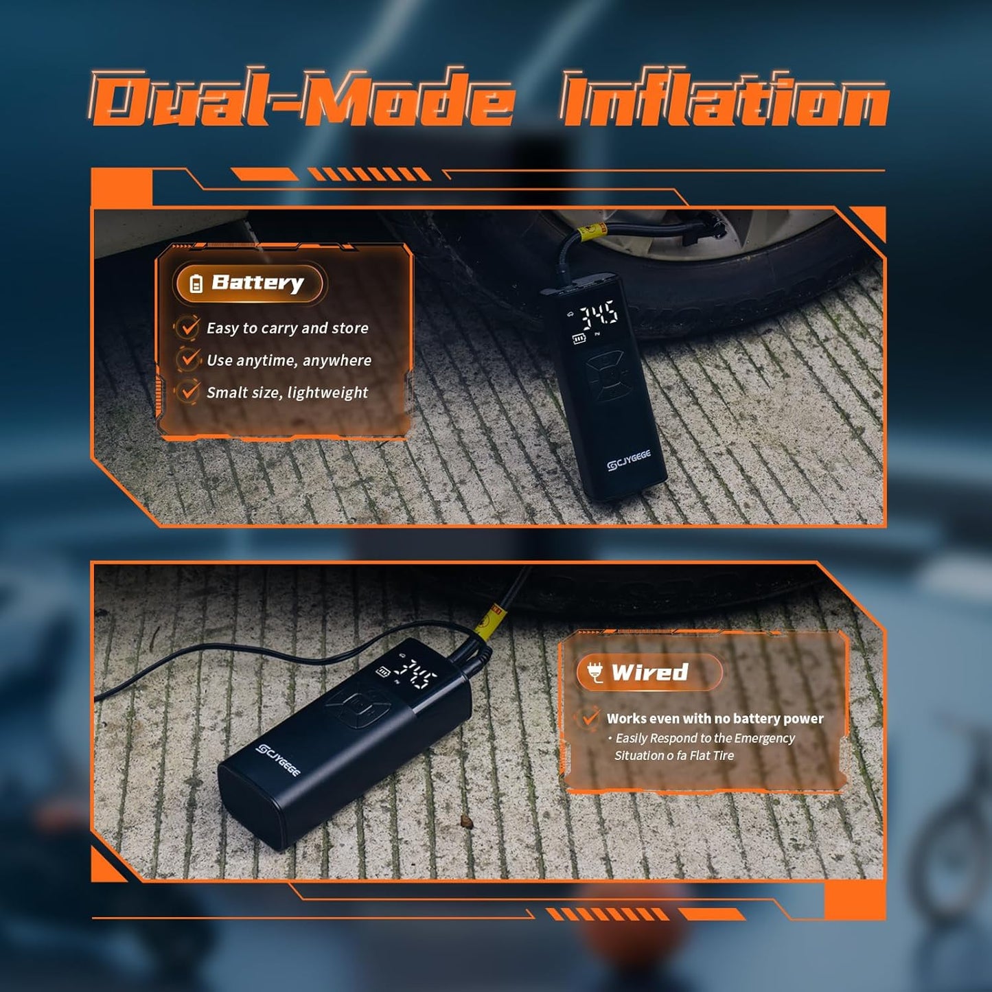 Tire Inflator Portable Air Compressor - Portable Air Pump for Car Tires 10000mAh 150PSI & 12V DC Cordless 4X Faster Inflation for Car, Motorcycle, Bike, Ball, with Digital Gauge, Dual-Use Type