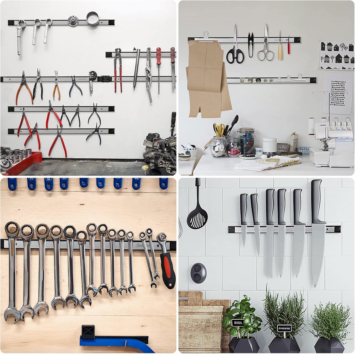4 Pieces 24" Magnetic Tool Holder Strip, Stainless Steel Surface Tool Magnet Bar, Metal Tool Organizer Rack for Garage Organization, Easy To Install in Workshop, Mounting Screws Included