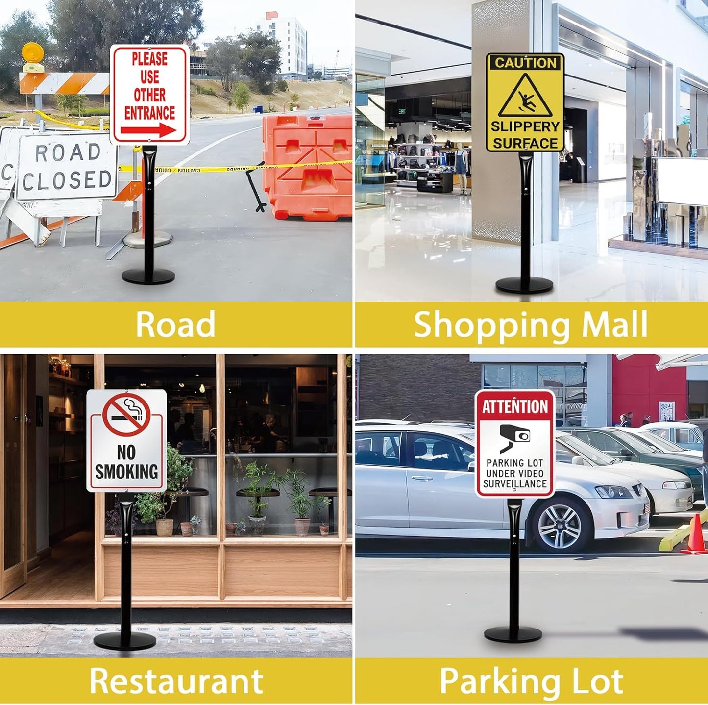 Parking Sign Post with Base - 15 Lbs Heavy Duty Parking Sign Stand for Hanging Traffic Construction Street Warning Notice, Movable Black Cast Iron Base Stand for Outdoor Use, 1 Pack