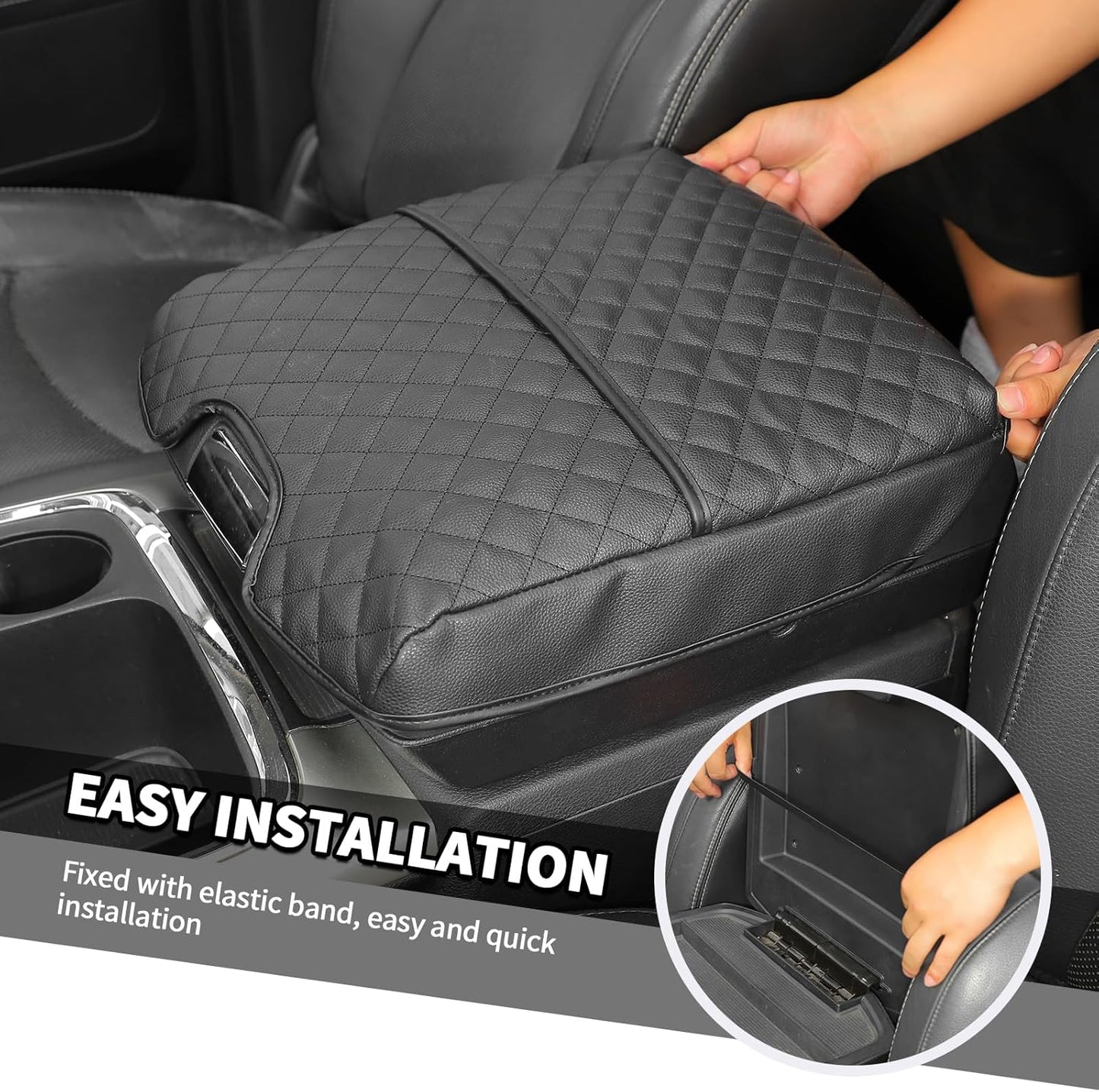 Jimen for Ram Armrest Cover, Car Center Console Cushion Pad Compatible with Dodge Ram 1500/2500/3500 2010-2017 (Black)