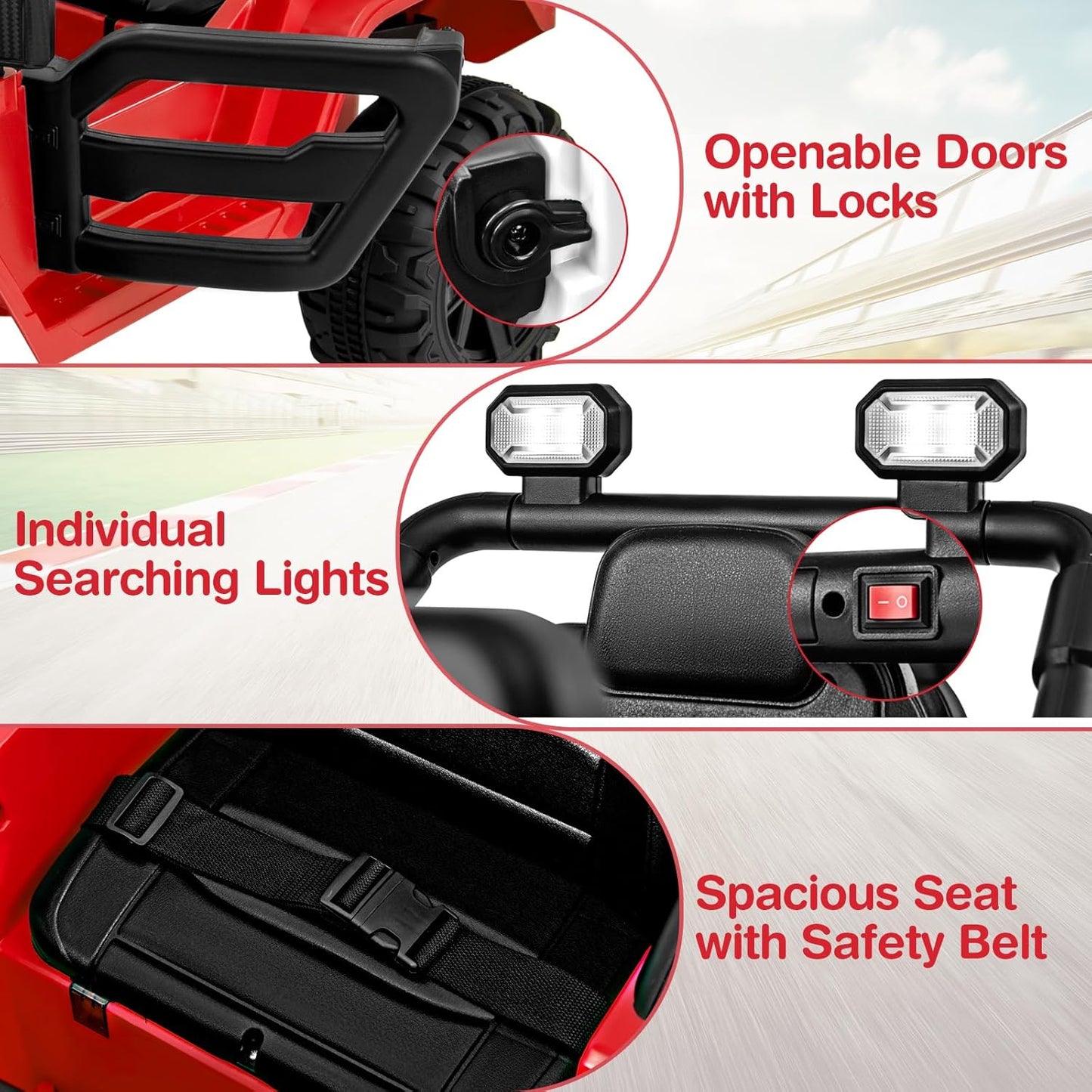 Costzon 12V Kids Ride on Truck Car, Electric Vehicle w/Remote Control, Threaded Wheels, 3 Speeds, LED Lights, Music, Horn & Wireless Connection, Battery Powered Ride on Toy for Boys & Girls 3+ (Red)