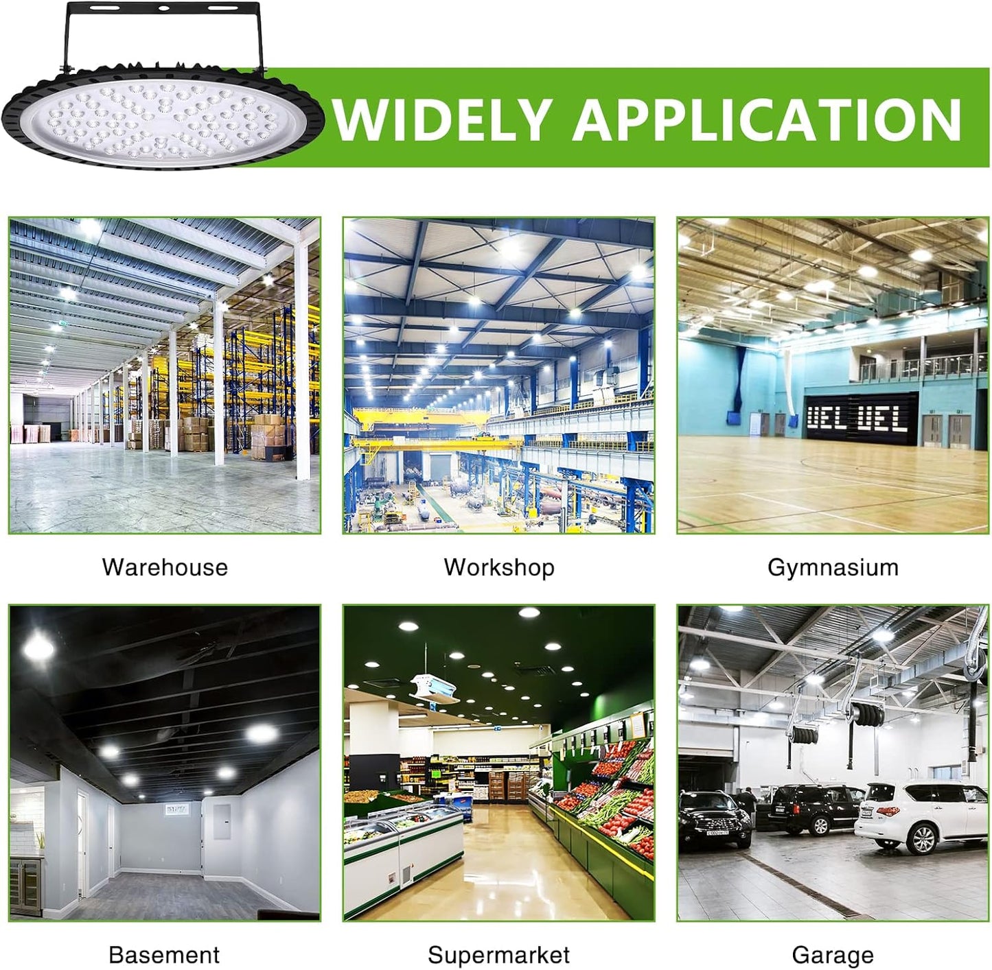 Viugreum 10 Pack 300W UFO LED High Bay Lights, 30000LM 6000K-6500K Daylight White Ultra Thin LED Warehouse Lighting, IP65 Waterproof Commercial Bay Lighting Garage Shop Area Light