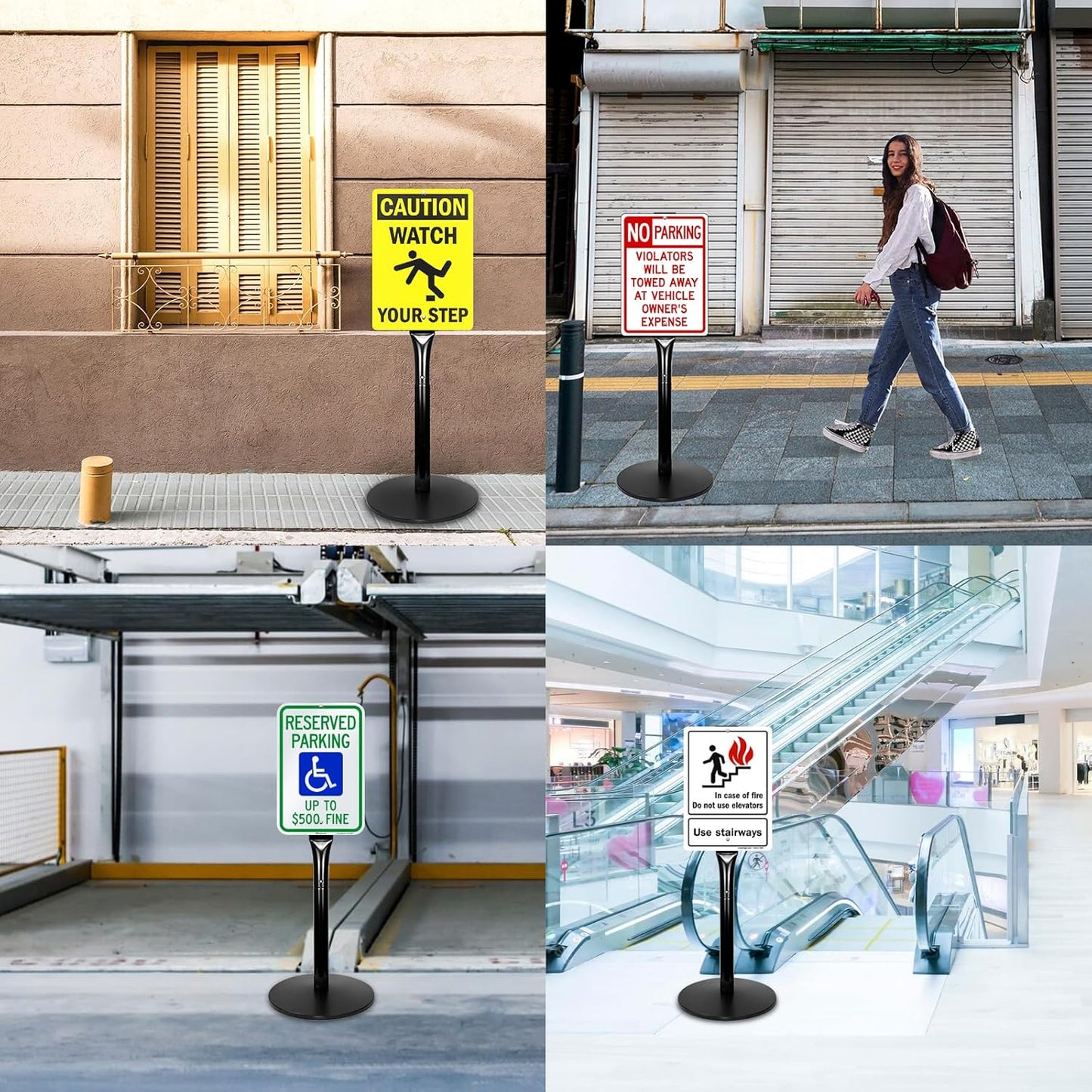 Parking Sign Post 49" Heavy Duty Cast Iron Parking Signs Stand, Movable Sign Stand for Hanging Signs, Black, 20lbs