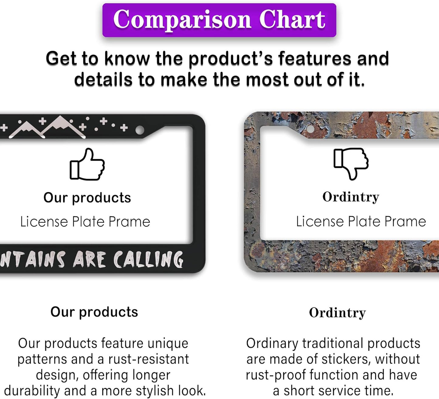 Plate Cover for Car Black and White License Plate Frames The Mountains are Calling Aluminum Metal Car Accessory 2 Pack with Screw Covers Set