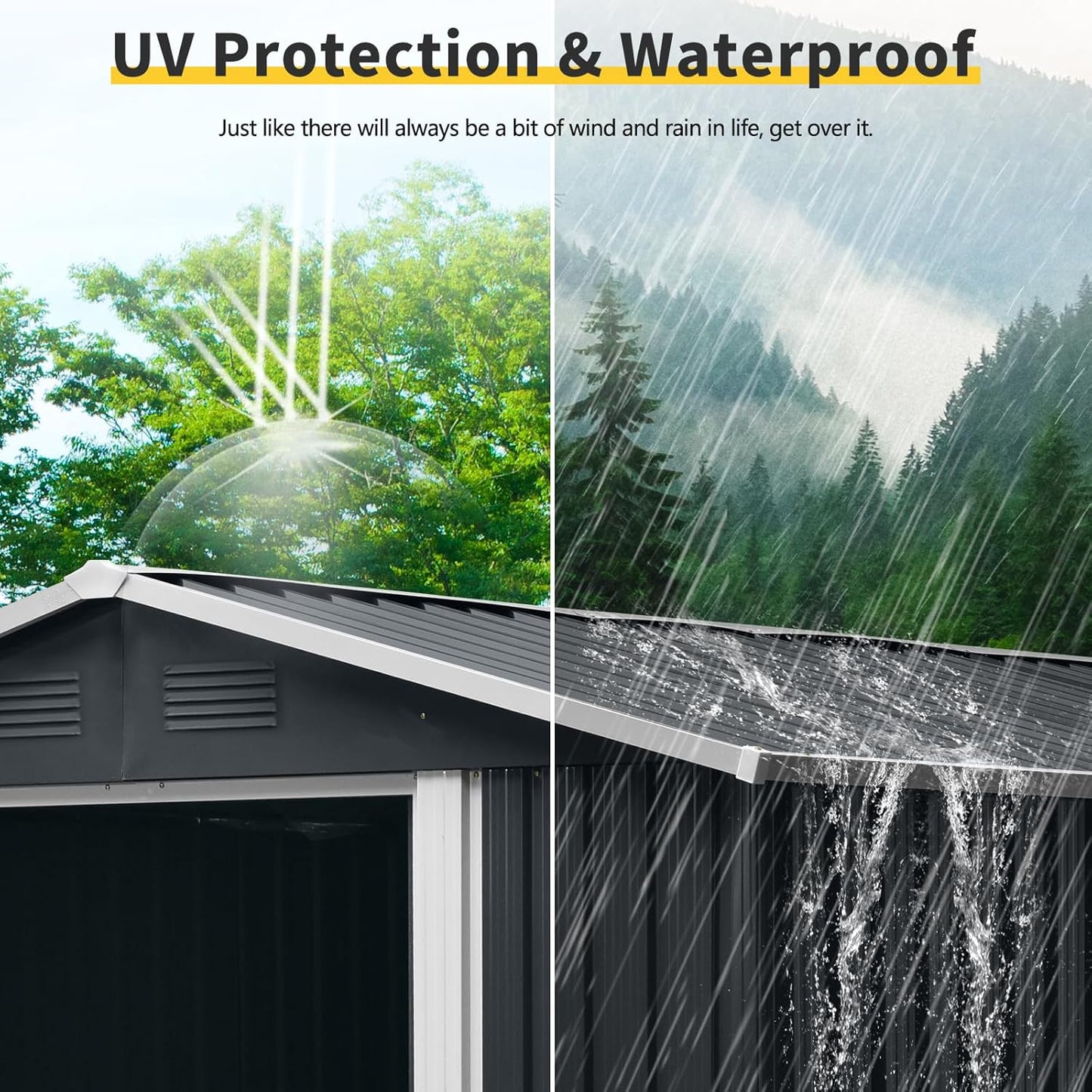 8x6 FT Outdoor Storage Shed,Metal Shed with Floor,Garden Shed W/Air Vent & Lockable Sliding Door,All Weather Waterproof Tool House W/Sloped Roof,for Patio,Yard,Lawn,Black