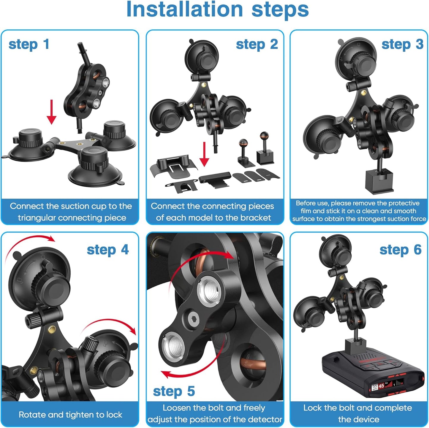 Radar Detector Mount, Triangular Suction Cup Mount,Windshield Radar Detector Suction Cup Bracket (for Models with EZ Magnet Connection)
