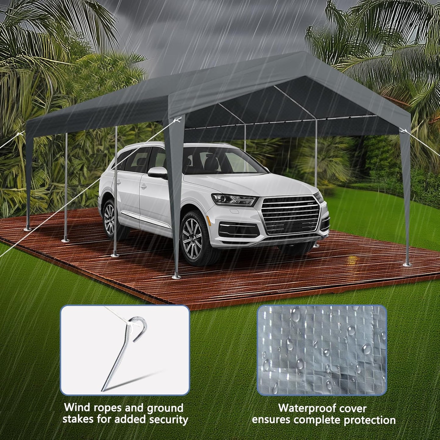 VINGLI 12x20 Carport Canopy Portable Garage, Car Canopy Heavy Duty Car Tent for SUV, Boats, RVs, Trucks Party Tent Boat Shelter(Without Sidewalls)