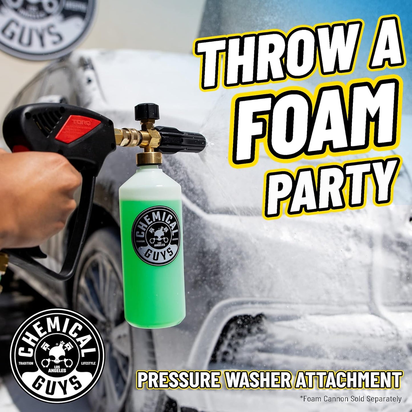 Chemical Guys EQP367 TORQ Professional Snow Foam Cannon Car Wash Snow Foamer + Mr. Pink Foam Party Wash & Wax 16 fl oz (Safe for Cars, Trucks, SUVs, RVs, & More) Works with Pressure Washer