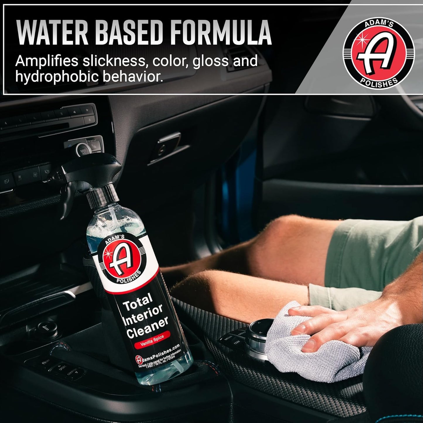 Adam's Polishes Total Interior Cleaner & Protectant, Quick Detailer & SiO2 Protection, Ceramic Infused, Anti-Static, OEM Finish, For Leather, Vinyl, Plastics, Glass & More
