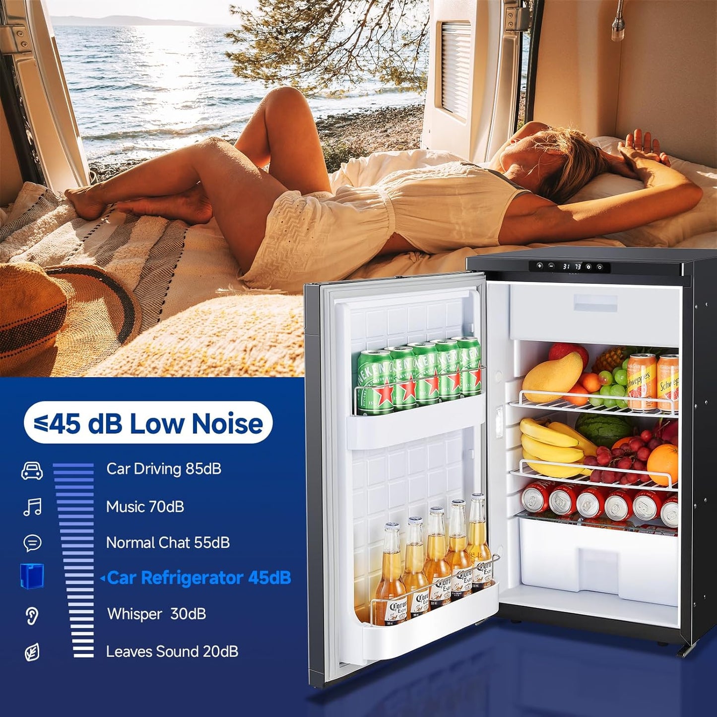 BODEGACOOLER 12 Volt Refrigerator, 83L RV Refrigerator APP Control, RV Fridge and Freezer, Travel Compressor Cooler with Lock, (-4℉-46℉) Car Fridge for Truck, RV, Camping, Boat -12/24V DC, Black