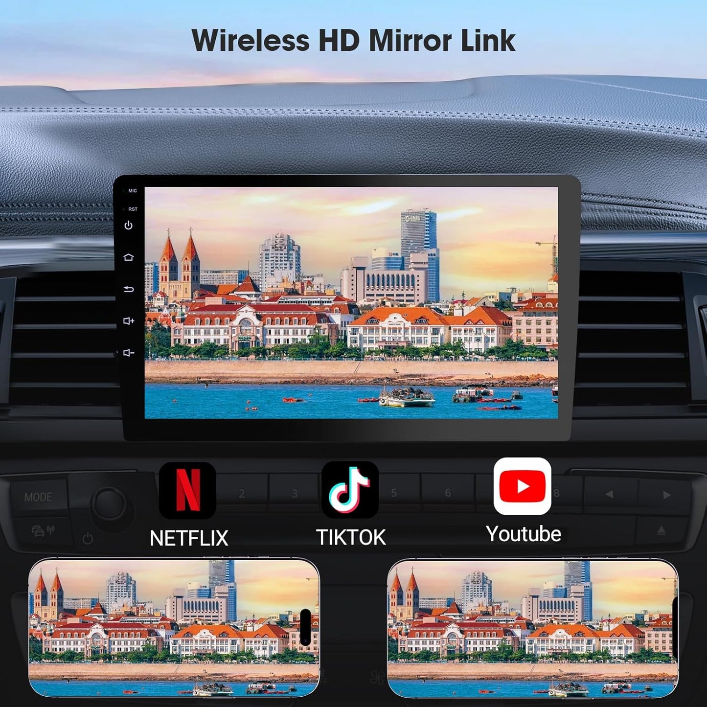 Wireless Double Din Car Stereo with Apple CarPlay/Android Auto,Carplay Screen for Car,Voice Control with Backup Camera,Bluetooth,Navigation, Mirror Link (10.1 Inch)