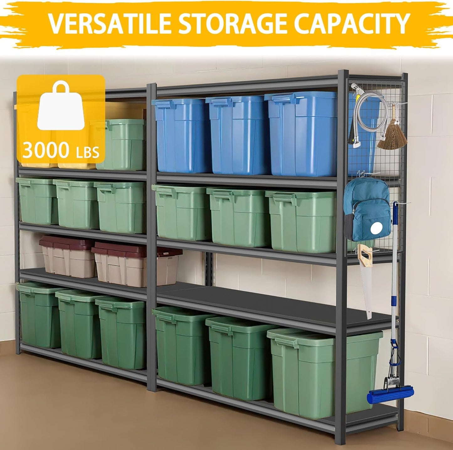 3000LBS Heavy Duty Garage Shelving Units and Storage, 5 Adjustable Levels, 48″W Metal Shelving for Garage, 72″H Standing Shelf Units, Storage Rack for Garage Organization, 3Pack