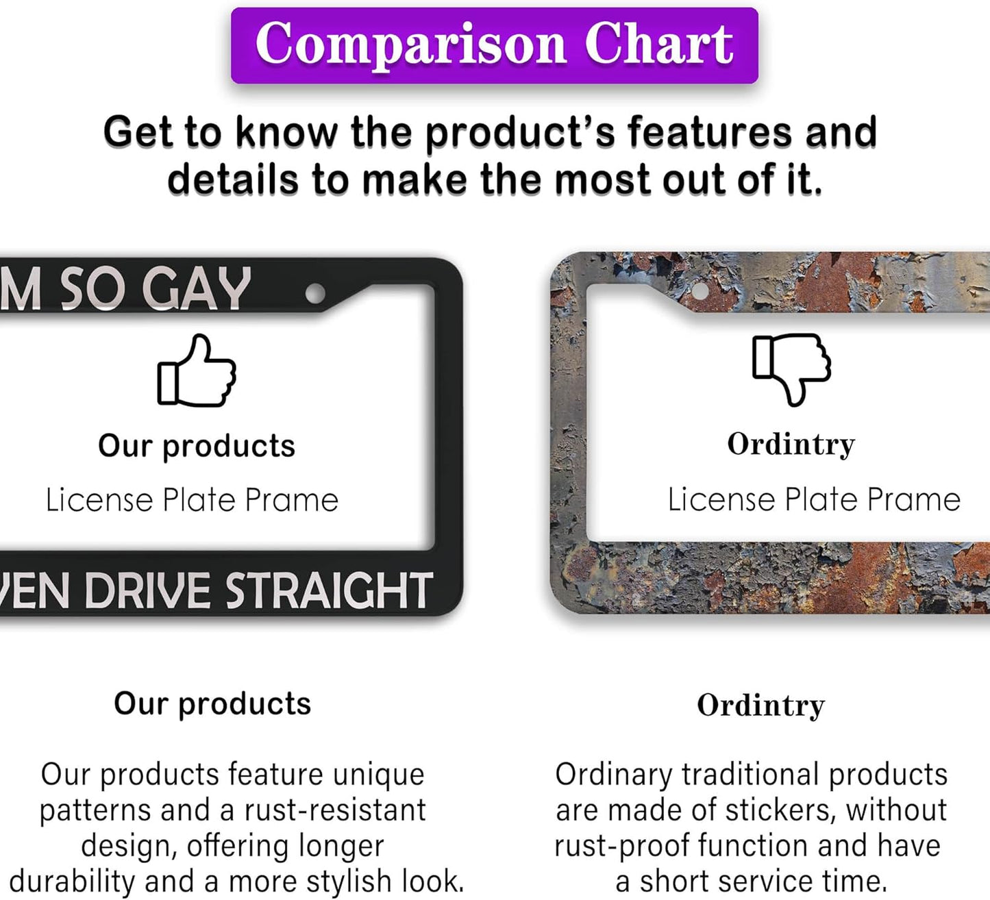 License Plate Frames Black and White Front License Plate Bracket I'm So Gay I Can’t Even Drive Straight Universal Aluminum Car Accessory 2 Pack with Screw Covers Set