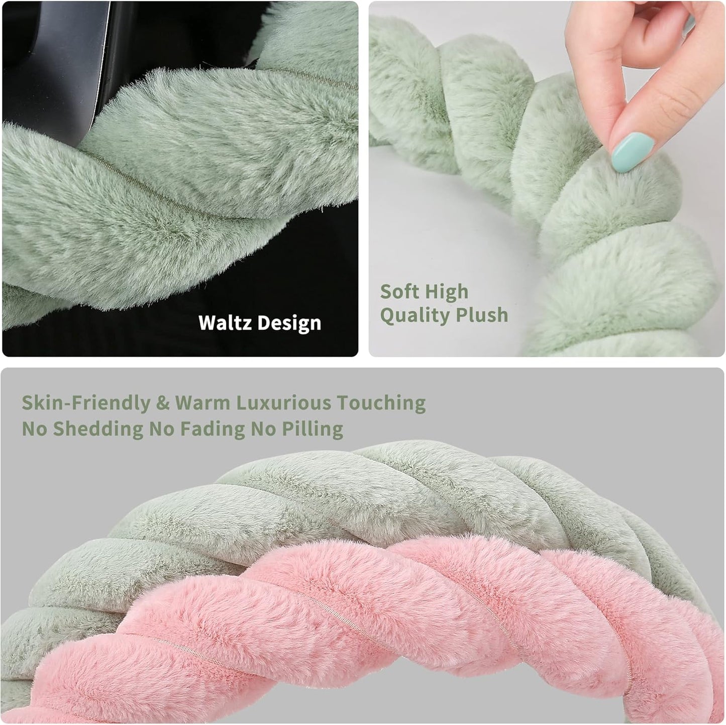 Luxury Fluffy Winter Car Steering Wheel Cover for Women Soft Warm Plush Cute Auto Accessories for Vehicle, Sedan, Universal, Fuzzy, Anti Slip, Black, Standard Size, 14.75-15.15"