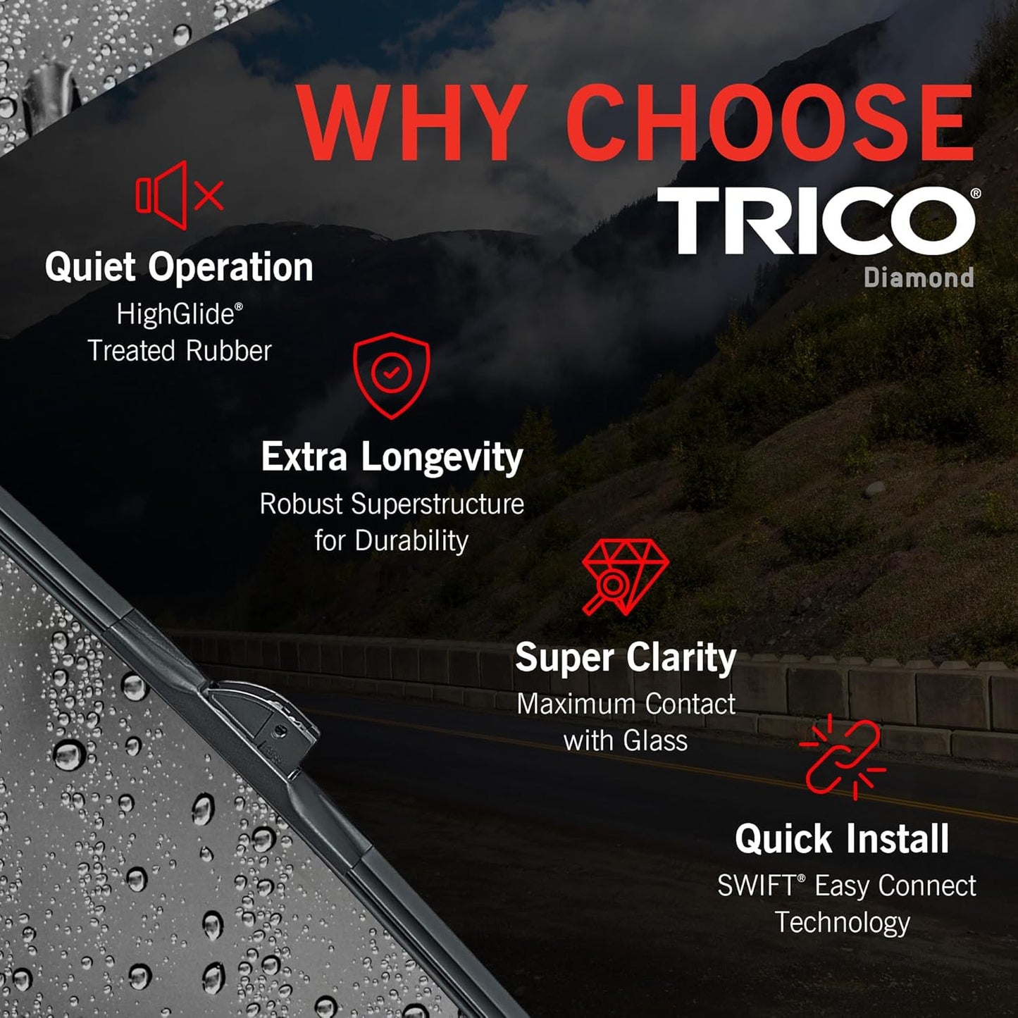 TRICO Diamond 20" + 20" Premium Automotive Replacement Windshield Wiper Blades (Set of 2), Passenger and Driver Side All-Weather Beam Wiper Blades for Select Vehicle Models