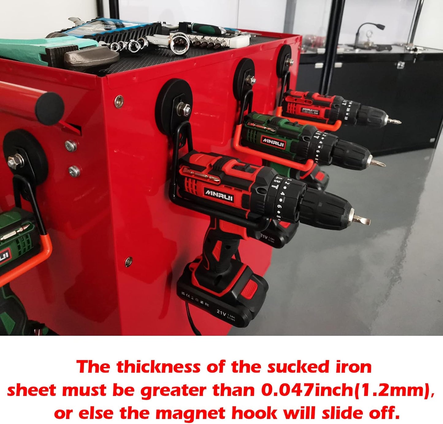 ULIBERMAGNET Magnetic Hooks,Heavy Duty Extra Large Hooks,Power Tool Organizer for Workshop Organization, 2 Pack Tool Hooks for Cordless Drill,Garden Tool,Metal Cabinet,Steel Pegboard(Black)