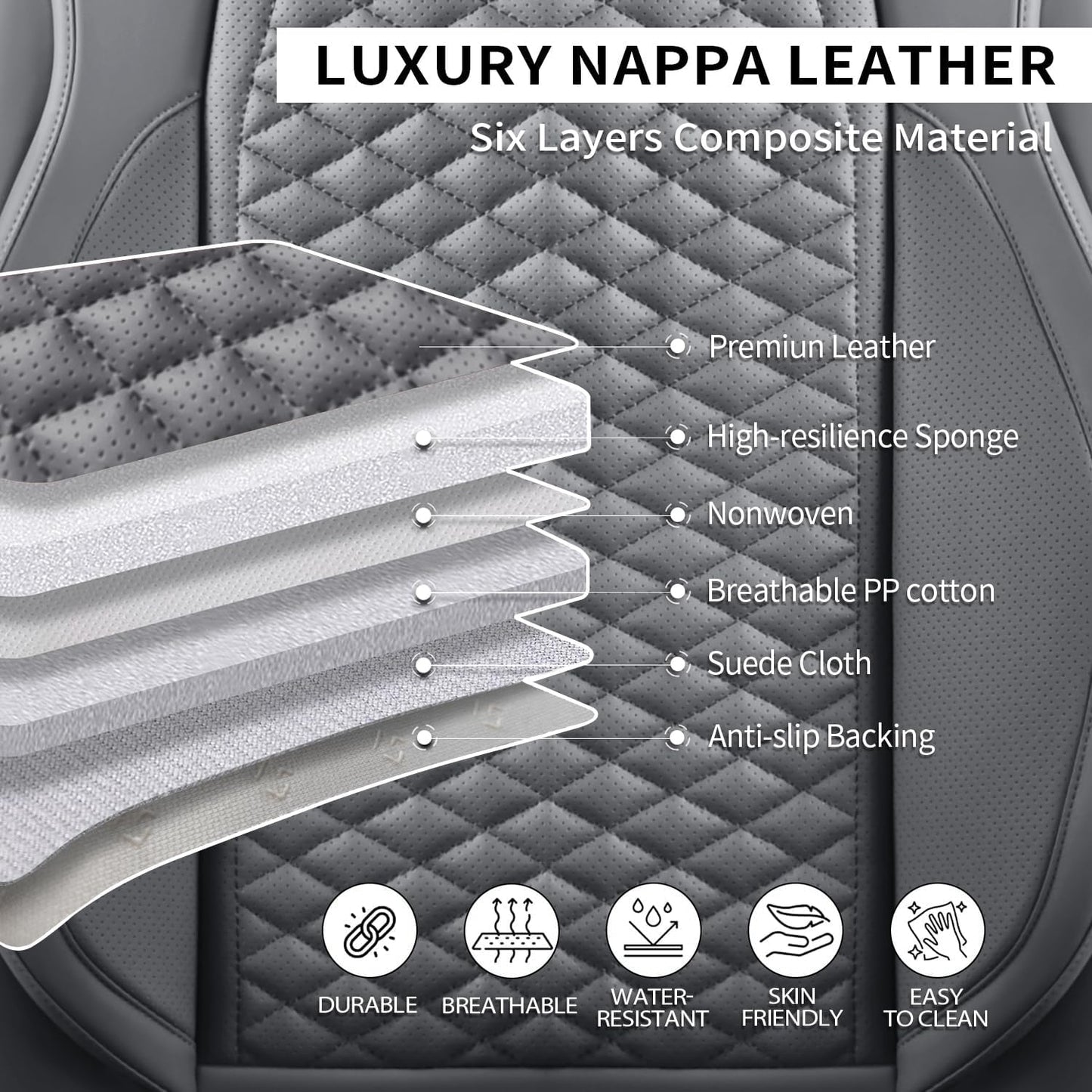 Car Seat Covers Full Set Leather Seat Covers Automotive Seat Covers Universal Car Seat Cover for Most Cars Gray