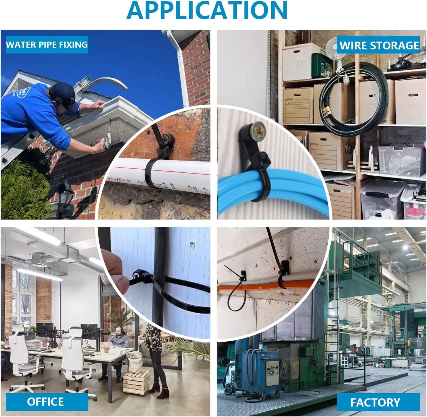 1000 PCS 14 inch Black Zip Ties with Screw Hole 70lbs Mountable head Cable Ties Straps Multipurpose Heavy Duty Nylon Cable Zip Ties with Screw Mounting Hole