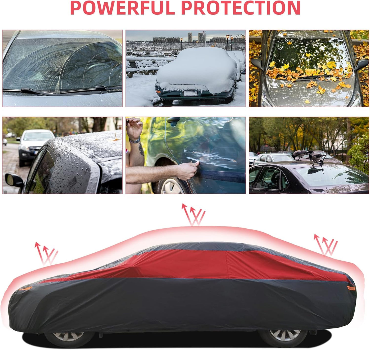 Car Cover Waterproof All Weather,Outdoor Car Cover for Automobiles,Full Exterior Cover Windproof Outdoor car Cover UV/Snow/Hail/Dust Protection Fit Sedan-Length 181" to 190"