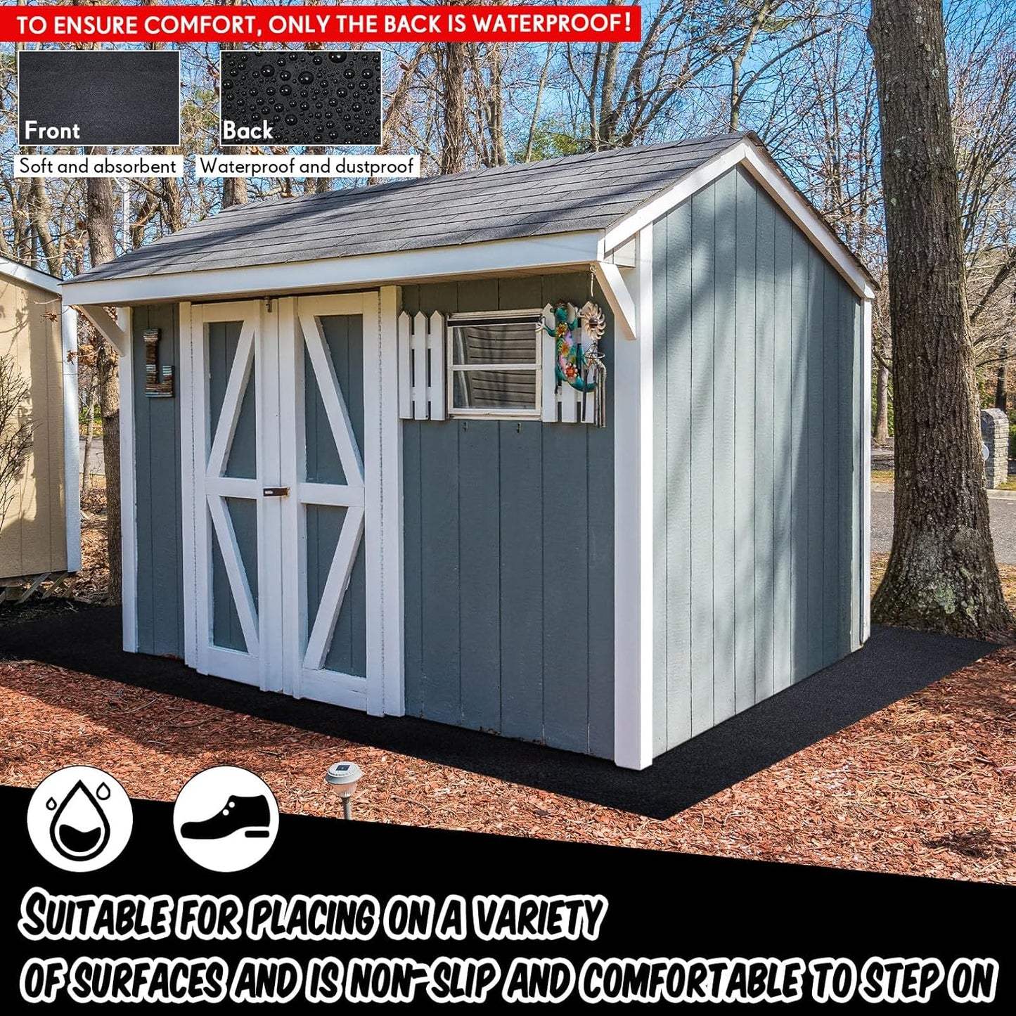 Haull Outdoor Storage Shed Floor Moat Waterproof Outdoor Carport Mat Thickened Soft Patio Furniture Pad Washable with Non Slip Backing, Storage Shed Not Included(8 x 15 ft)