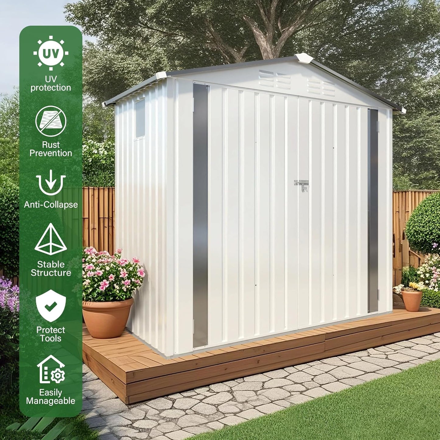 ARMSET 6x3.5 FT Metal Outdoor Storage Shed for Patio & Backyard - Waterproof Small Shed, Lockable Tool Shed with Clear Window, Galvanized Steel Garden Storage Cabinet for Tools and Bikes