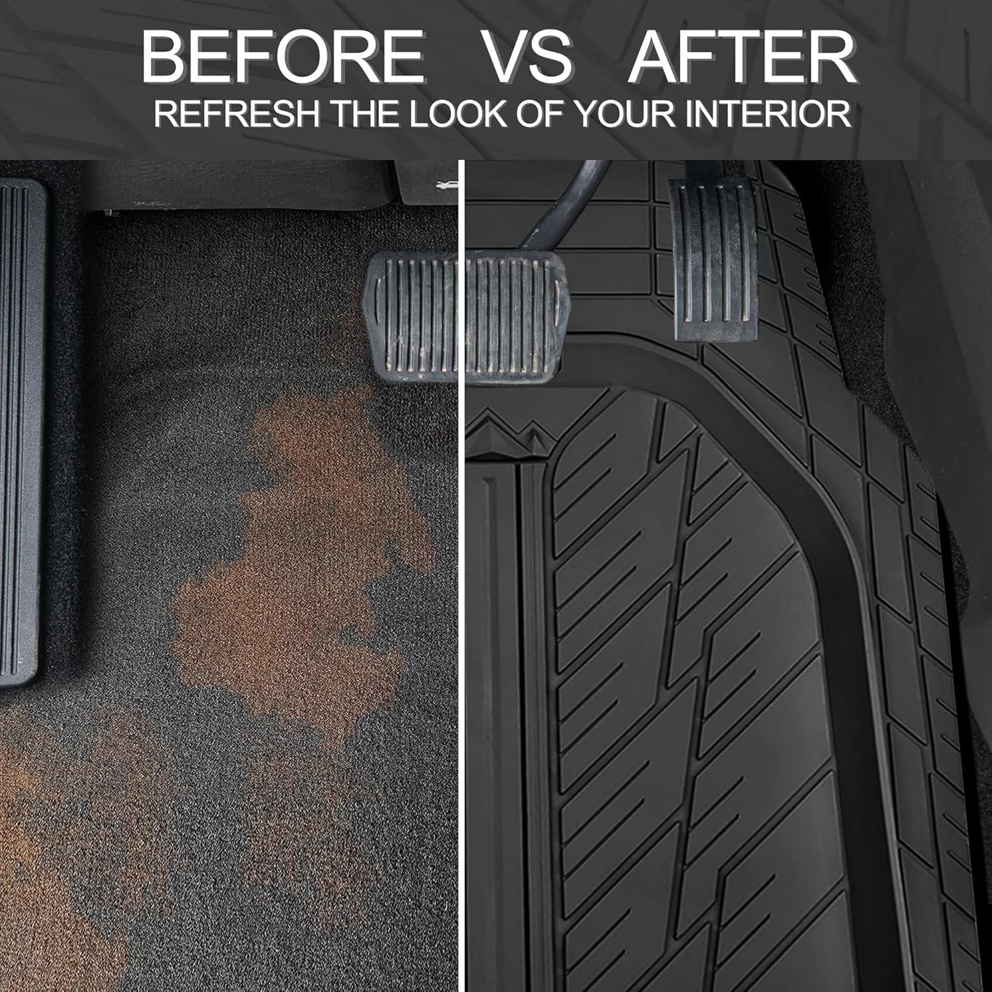 CAR PASS Rubber Leather Steering Wheel Cover Large-Size 15.5-16 Inches Fit for Truck SUV Large Car Ram F150 Tundra 4Runner Tacoma, XXL Heavy Duty Deep-Dish Car Floor Mats, Trim-to-Fit Car Mat Black