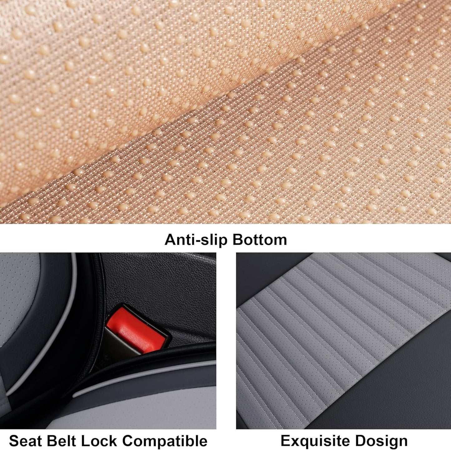 LINGVIDO Car Seat Covers, Breathable and Waterproof Faux Leather Automotive Seat Covers for Cars SUV Truck Sedan,Universal Anti-Slip Driver Seat Cover with Backrest (Full Seat, Gray+Black)