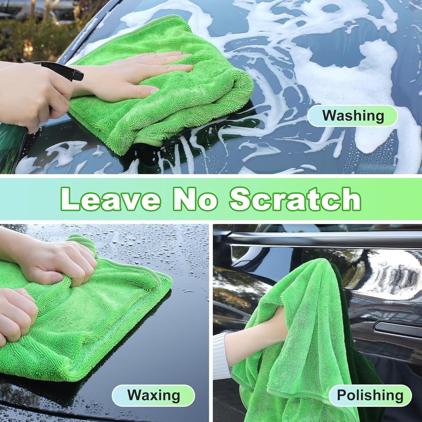 JOYMOOP Microfiber Towels for Cars, 2 Pack 35.4" x 23.6" Car Drying Towel, Green Reusable Car Towel, Quick Drying Car Microfiber Cleaning Cloth for RVs, SUVs, Trucks
