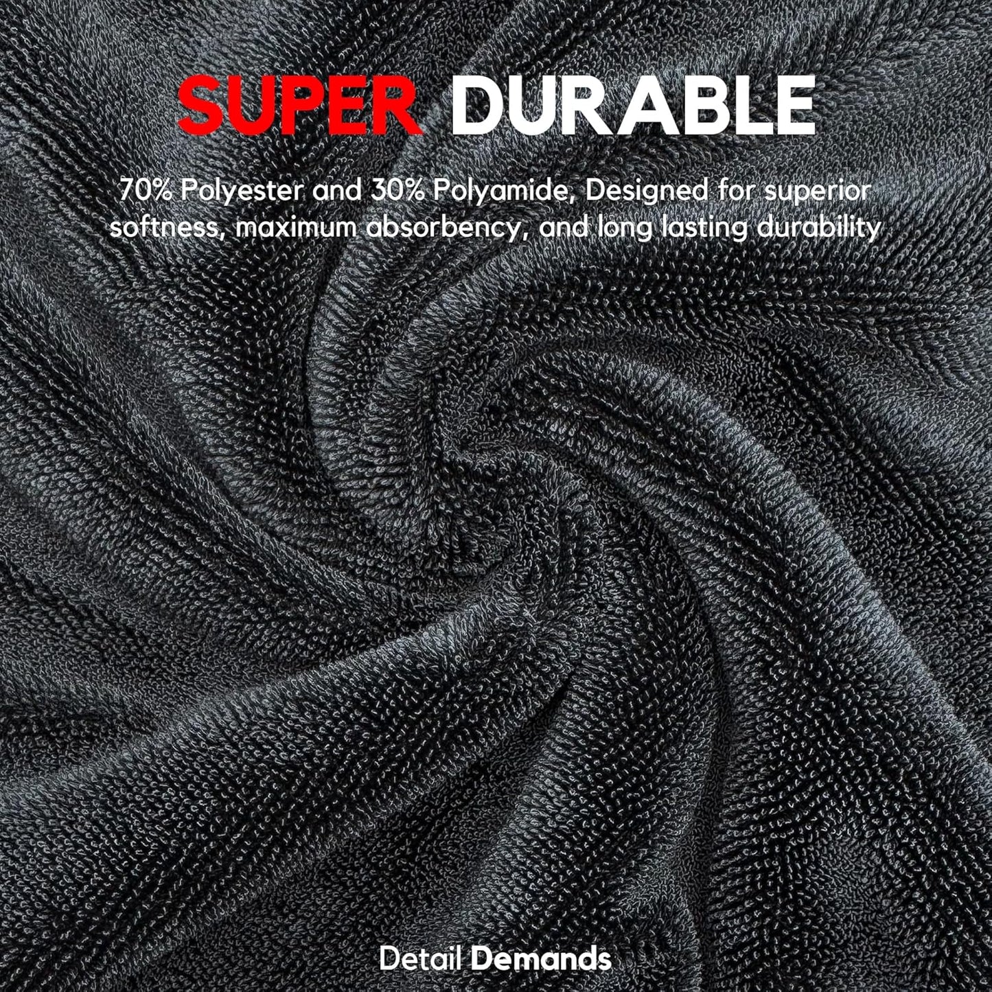 Extra Large Car Drying Towel - 1400 GSM Edgeless Twisted Loop Design - 70/30 Blend Microfiber Towels for Cars, Trucks, SUVs - Superior Absorption, Streak-Free - 24" x 36", Black