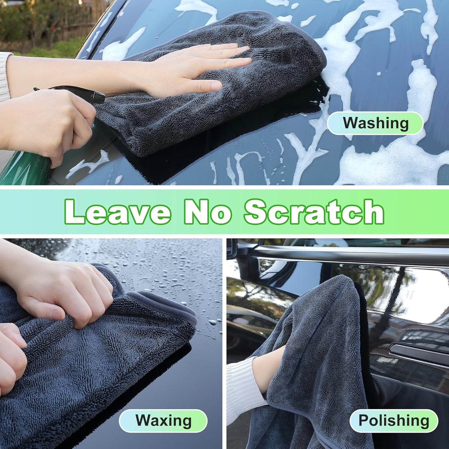 JOYMOOP Microfiber Towels for Cars, 3 Pack 35.4" x 23.6" Car Drying Towel, Dark Gray Reusable Car Towel, Quick Drying Car Microfiber Cleaning Cloth for RVs, SUVs, Trucks