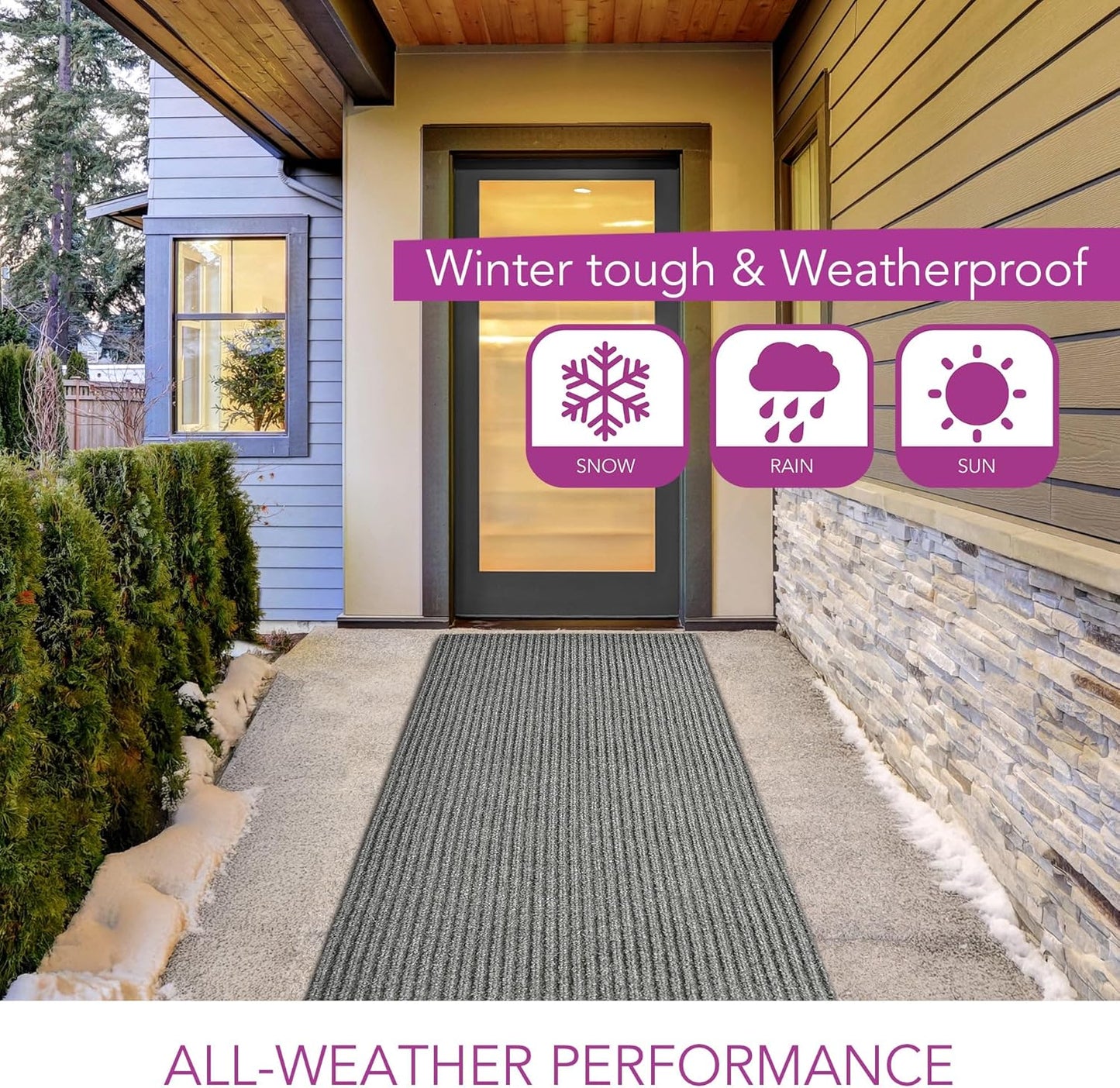 iCustomRug Spartan Weather Warrior Duty Indoor/Outdoor Utility Ribbed in 3ft,4ft,6ft Widths 70 Custom Sizes with Natural Non-Slip Rubber Backing 4'X76' in Grey