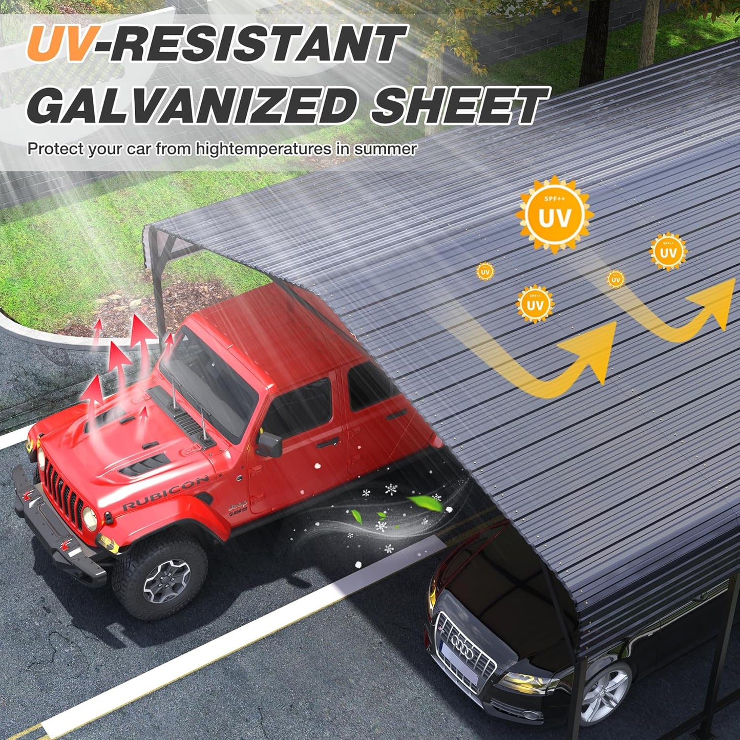 20x40 FT Metal Carport Canopy Heavy Duty with Reinforced Base and Galvanized Steel Roof & Frame, Garage Shelter for Cars, Boats and Trucks