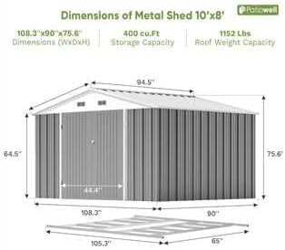 Patiowell 10 x 8 FT Outdoor Storage Shed with Floor Frame, Large Garden Tool Metal Shed with Sloping Roof and Double Lockable Door for Backyard Garden Patio Lawn,Grey