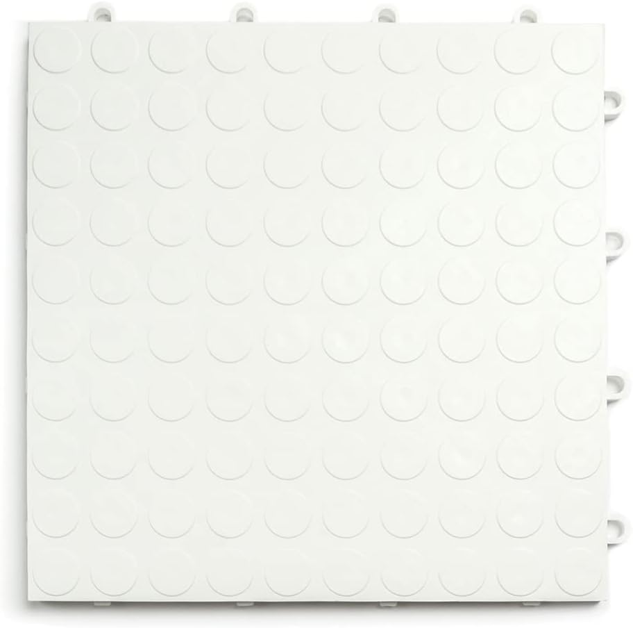 Big Floors GarageDeck Coin Pattern, Durable Copolymer Interlocking Modular Non-Slip Garage Flooring Tile (White, 48 Pack of 12 x 12" Tiles)