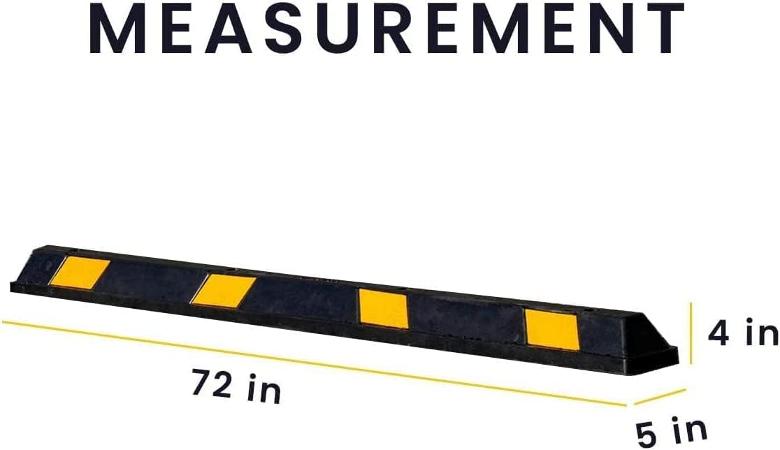 Zento Deals Rubber Parking Curb Garage Car Stopper - Parking Wheel Stopper Block 72” Wide Easy to Install, Black/Yellow Reflective Parking Block; for Car, Truck, Trailer and RV (Black/Yellow 12pack)