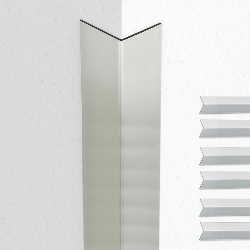 Proflex Wall Corner Protector - Pack of 6 Self Adhesive Corner Guards for Walls Edge Protection - 1 inch x 48 inch, Brushed Aluminum – Easy to Apply – No Tools Needed