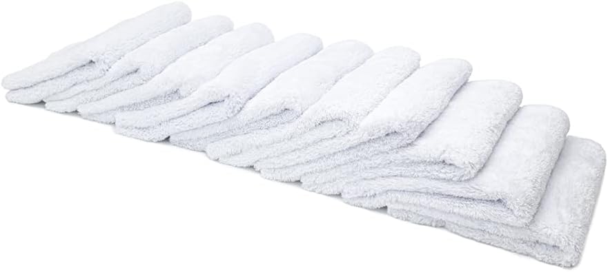 Autofiber Korean Plush Premium Edgeless Microfiber Detailing Towels - Pack of 10, White (16 inch x 16 inch)
