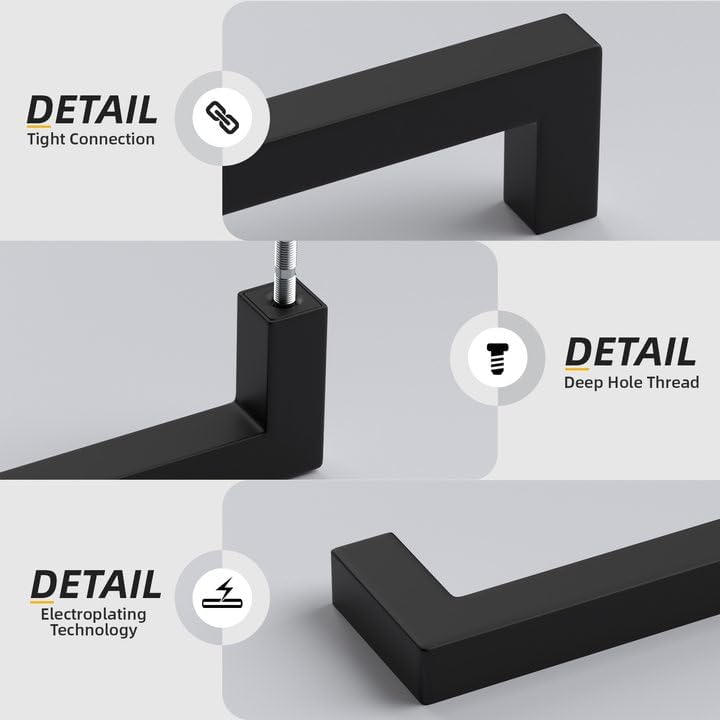 goldenwarm 150 Pack Black Square Bar Cabinet Pull Drawer Handle Stainless Steel Modern Hardware for Kitchen and Bathroom Cabinets Cupboard,Center to Center 11-1/3in(288mm)