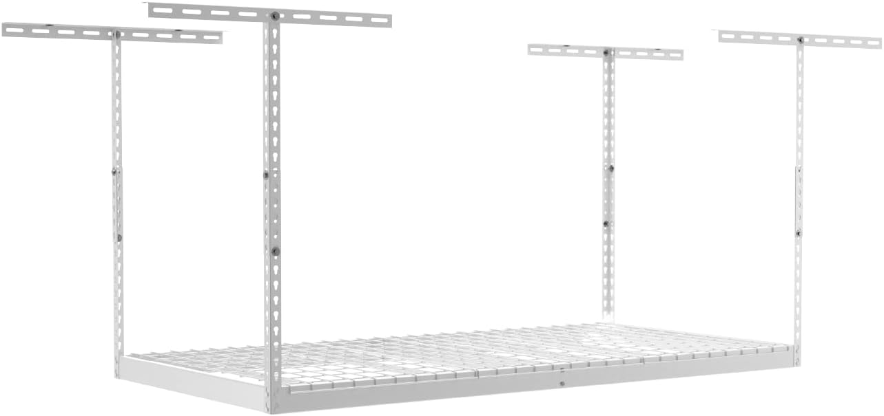 SafeRacks Overhead Garage Storage Rack - Heavy Duty Racks for Garage with 400 lb Capacity, Easy Garage Shelving, Adjustable Storage Rack, Ceiling Mount Storage Shelves 3x6 White (24"-45")