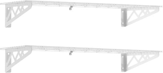 SafeRacks Wall Shelves - 2 Pk 12"x36" Wall Mountable Shelving Unit for Pantry or Utility, Heavy Duty Shelves w/ 4 Accessory Hooks, 300lbs Capacity, White