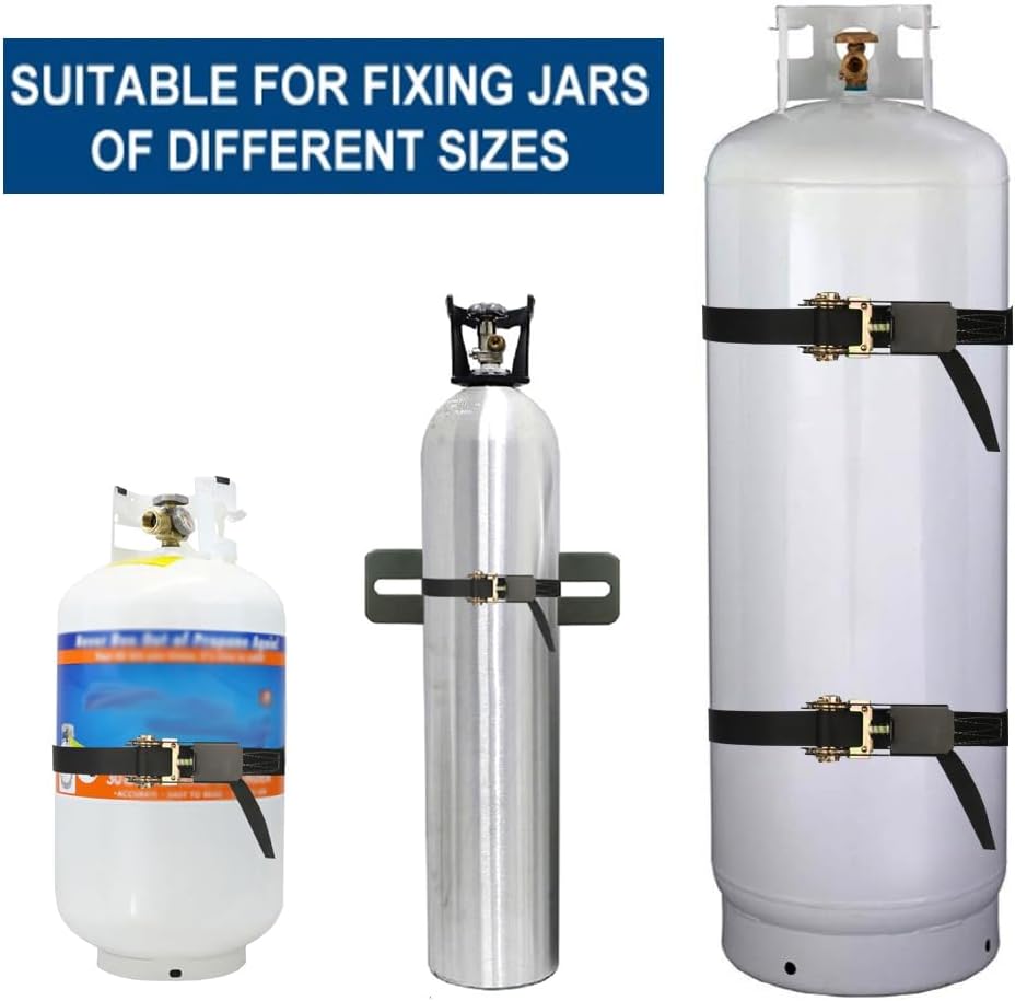 Propane Tank Holder ，Cylinder Wall Mounted Brackets, Ratchet Straps（6.6ft ）, Steel Gas Cylinder Holder, Heavy Duty Gas Cylinder Holder Wall-Mounted Bracket。 (white 2)