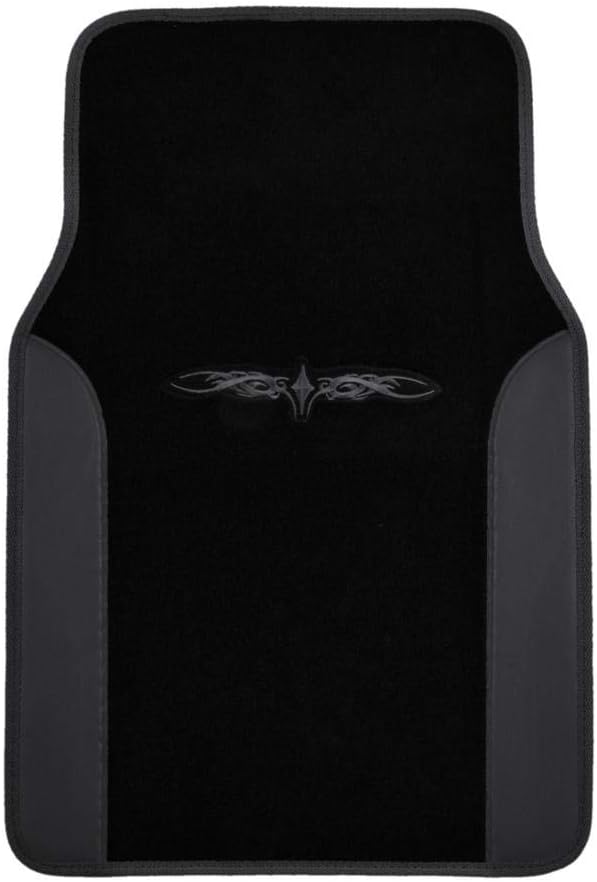 BDK carXS Fresh Two-Tone Carpet Floor Mats, Tribal Tattoo Design with Vinyl Trim for Car Sedan Truck SUV, Front & Rear Set of 4, Black