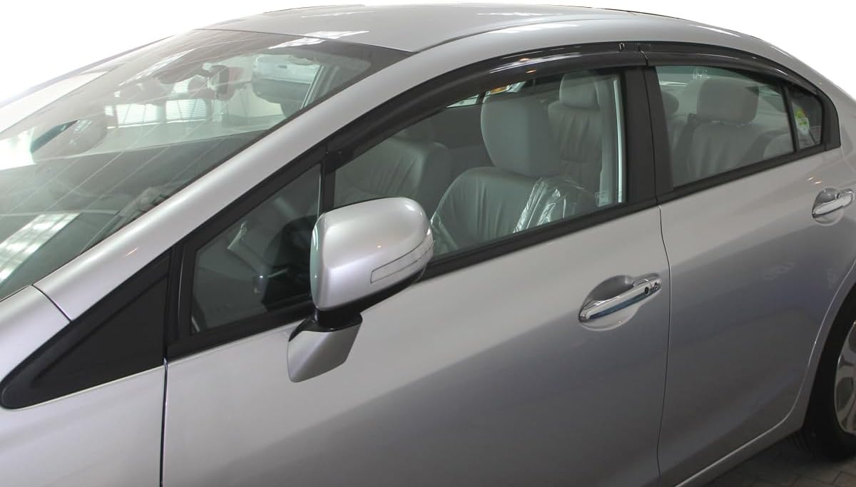 AUTOCLOVER Tape-On Rain Guards Window Visors 4 Pcs Set for Honda Civic Sedan 4dr 2012 2013 2014 2015 / Window Deflectors, Out-Channel Vent Shades (Smoked)