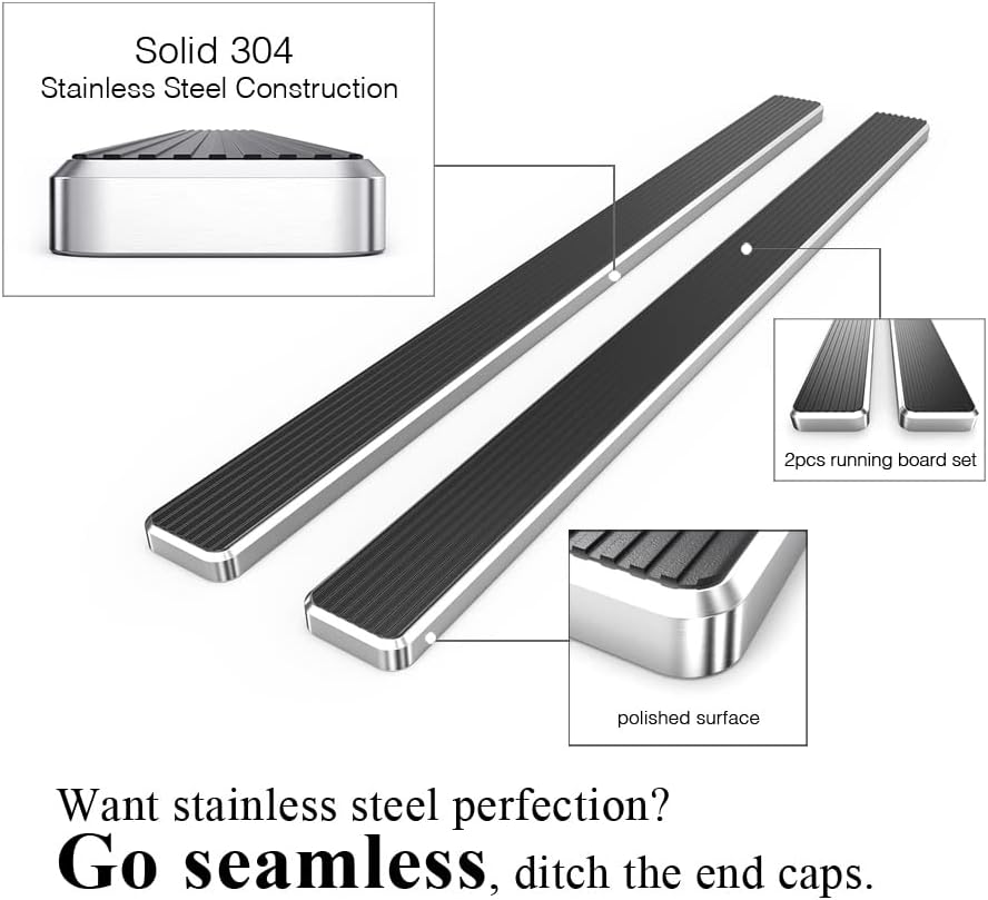 APS (Polished 304 Stainless Steel 6in Wheel to Wheel) Running Boards Nerf Bars Compatible with Ford F150 2015-2025 Regular Cab 6.5ft Bed & F-250 F-350 Super Duty 2017-2025