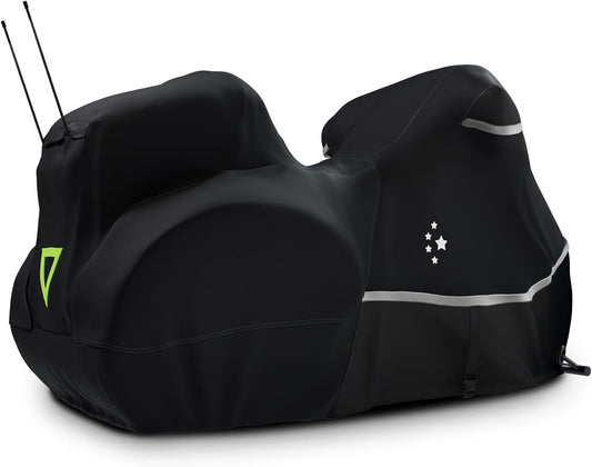 Motorcycle Cover with Side+Top Box Heavy Duty 420D Waterproof for Touring Models Harley Davidson Ultra Limited,Road Glide Limited, Gold Wing,Road Master,Indoor & Outdoor Storage Black