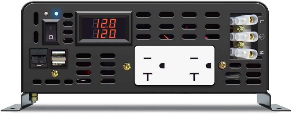 WZRELB Pure Sine Wave Power Inverter 3000W 12VDC to 120VAC 6000W Peak Dual AC Outlets &2× 2.4A USB Port &Hardwire Terminal with 16ft Remote Conrtol Off-Grid Solar Converter RV Trucks (VC300012U5WD-1)