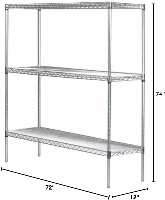 Omega 12" Deep x 72" Wide x 74" High 3 Tier Chrome Starter Shelving Unit