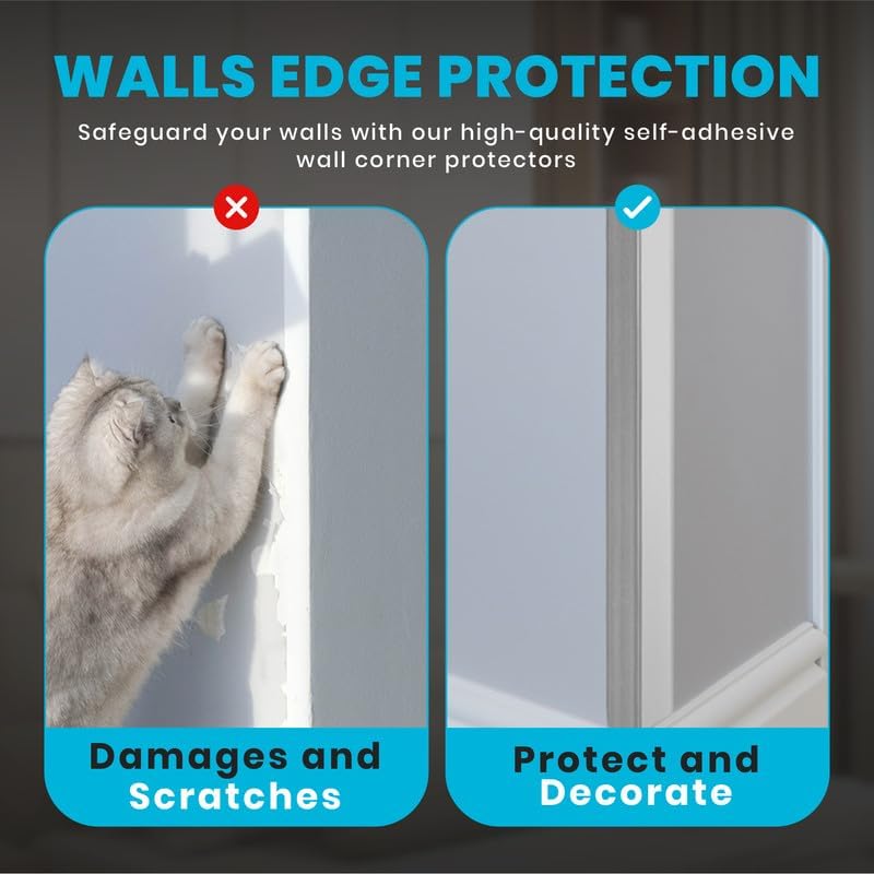 Proflex Wall Corner Protector - Pack of 6 Self Adhesive Corner Guards for Walls Edge Protection - 1-1/2 inch x 36 inch, Brushed Aluminum – Easy to Apply – No Tools Needed