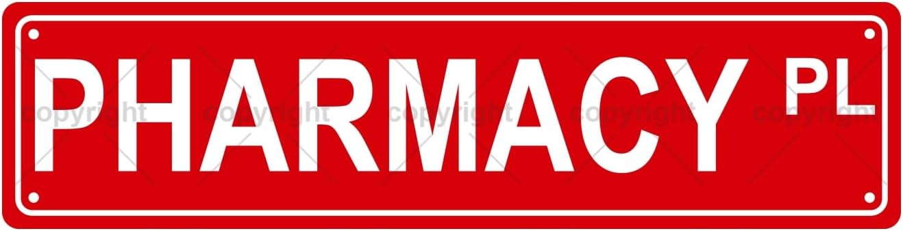 PHARMACY PL Space Metal Tin Street Sign Bar Cafe Garage Cave Home Room Wall Bathroom Farmhouse Garden Porch Patio Decor, 16 x 4 Inch