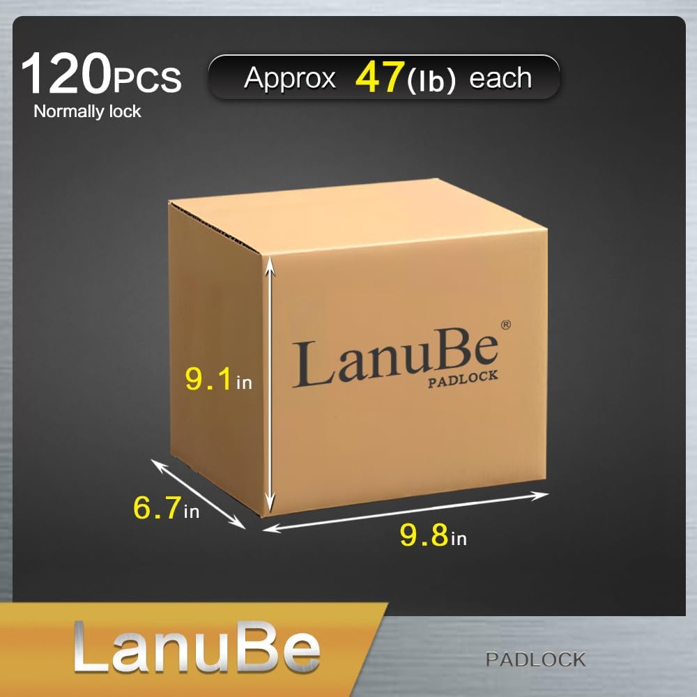 LanuBe Lock Laminated keyed padlock1-9/16 inch, keyed Alike Locks, Normal Shackle,Marked Black Plastic Hoop, Pack of 120